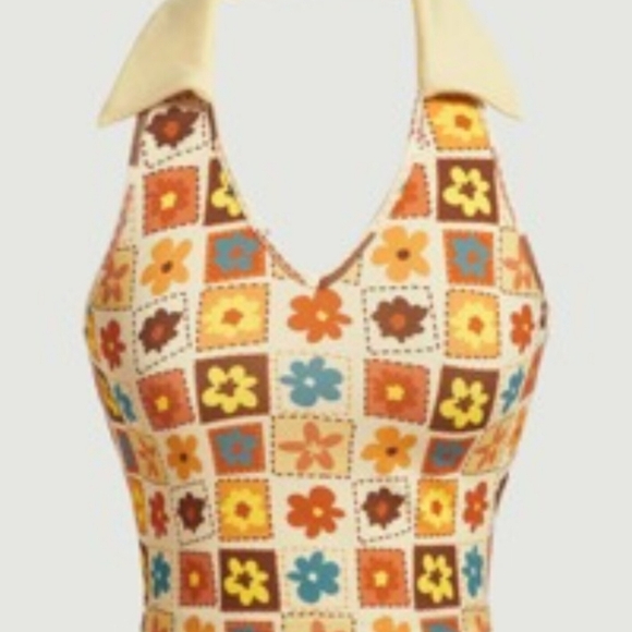 Shein Mod Floral Halter Top, Womens Large - Picture 2 of 9